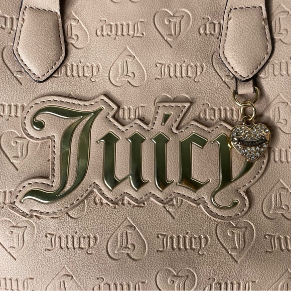 Juicy Couture Neutral Monogram Mini Crossbody Tote Handbag with Heart Charm Nwot - Picture 12 of 16